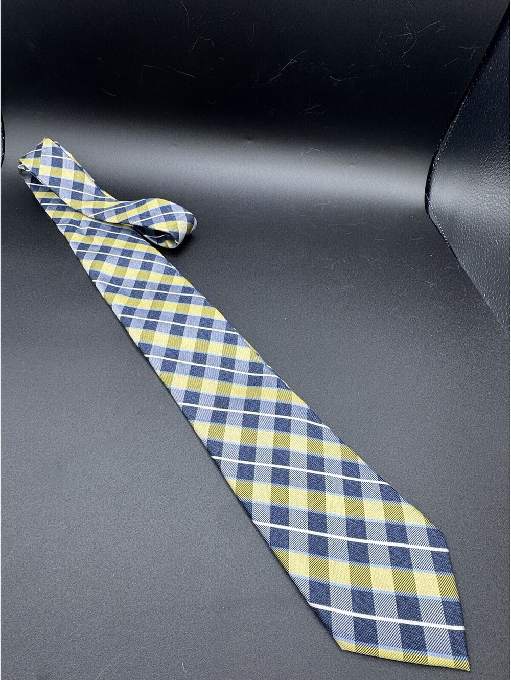 Nautica NWT 100% Silk Plaid Tie Blue Yellow Mens Necktie $55 Retail.